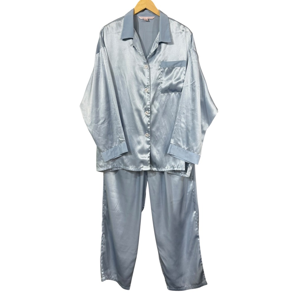 Victoria's Secret Luxe Pajama Set Blue Satin Sleepwear Loungewear SZ XL‎